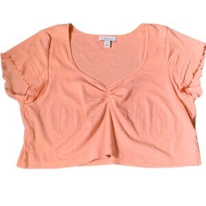 Topshop Cotton Short Sleeve Rib-Knit Crop Top Sz 12 Peach #37i